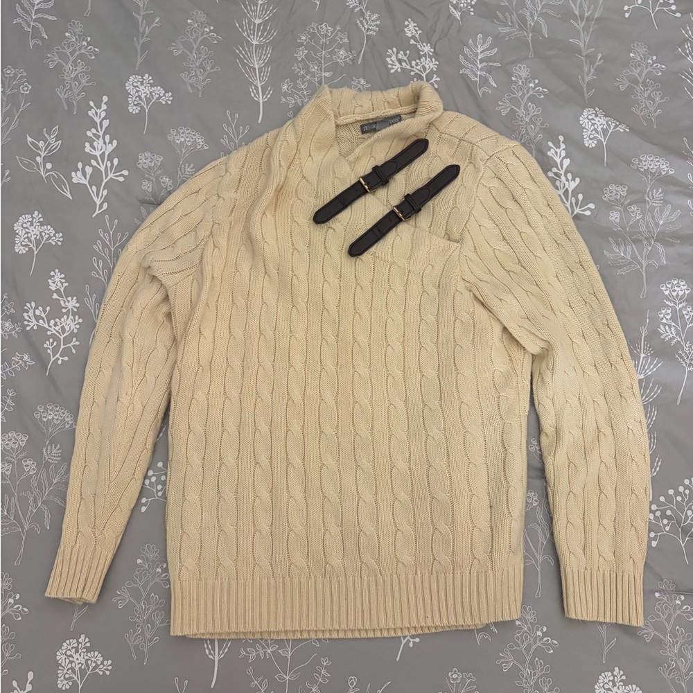 Jessica London Cream Cable-Knit Turtleneck with Toggle Closures